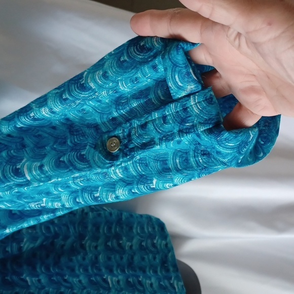 Heart of Palms Abstract Turquoise Top or jacket,  button & waist tie, shiny - Picture 5 of 7